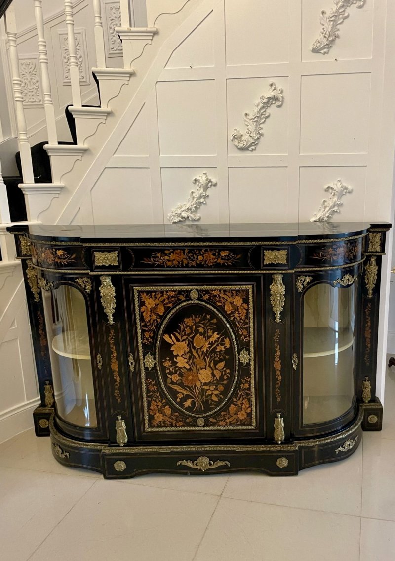 Outstanding Quality Antique Victorian Ebonised and Inlaid Floral Marquetry Credenza/Sideboard - Image 2